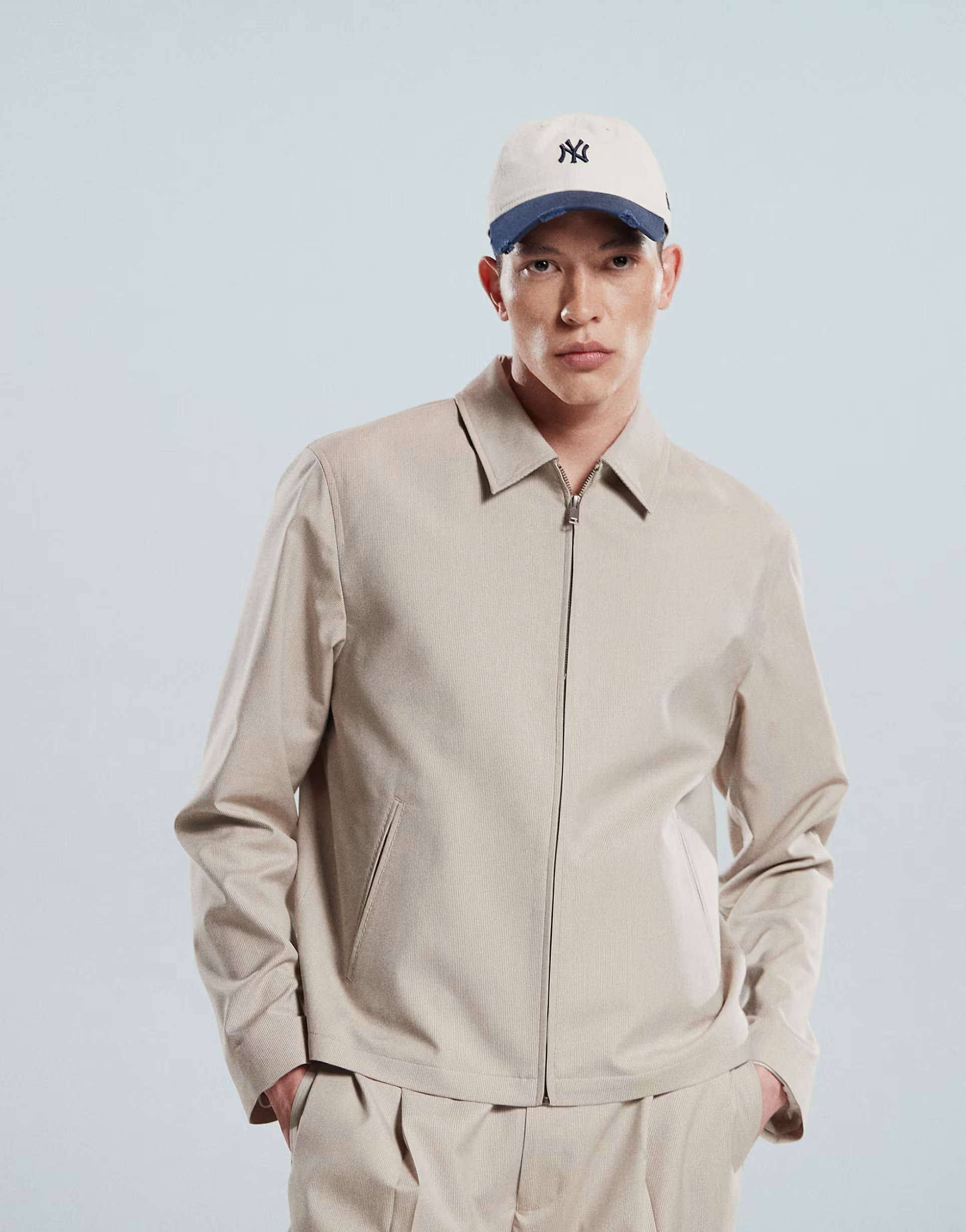 ASOS DESIGN smart co-ord harrington jacket in beige microtexture | ASOS (Global)