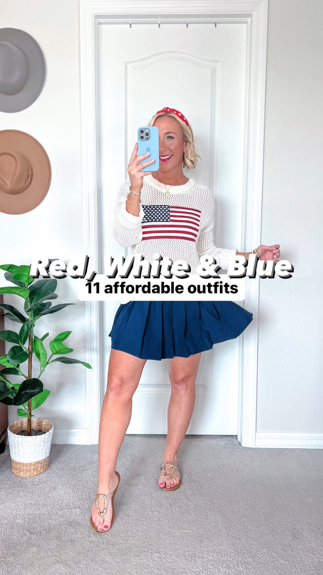 11 Red, White & Blue outfits:
• flag sweater - size small.
• navy plated skort - size small.
• red dress - size small.
• 1776 sweatshirt - size medium.
• red pleated skort - size small.
• gingham dress - size small.
• red cami - size small.
• USA sweatshirt - size medium.
• navy shorts - size medium.
• floral blue/white dress - size small.
• bow/flag tee - size small.
• eyelet trim dress - size XS.
• white dress - size XS. 

4th of July outfits  

#LTKSeasonal #LTKFindsUnder50 #LTKStyleTip