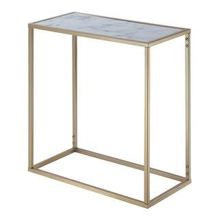 Gold Coast 12 in. White Faux Marble/Gold Standard Rectangular MDF Top Chairside End Table with Metal Frame | The Home Depot