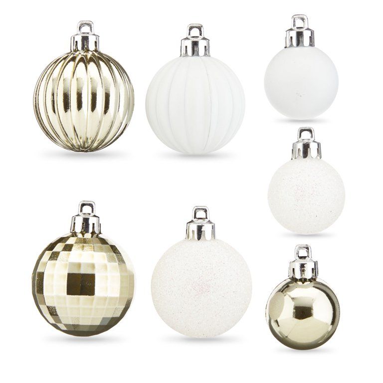 Holiday Time Multi-Textured Shatterproof Christmas Mini Ornaments, White & Champagne, 20 Count - ... | Walmart (US)