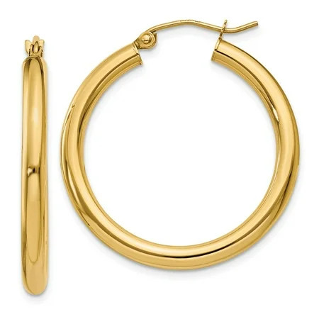 14K Yellow Gold Earring Hoop Women'S 30 mm Polished 3Mm Tube Earrings | Walmart (US)