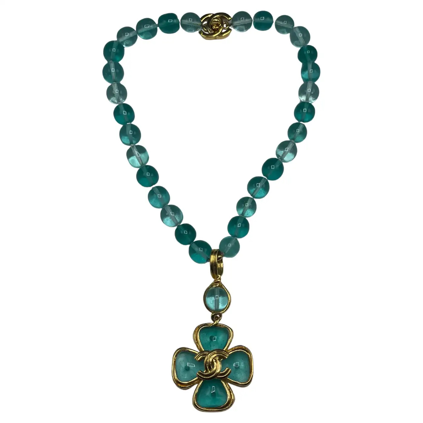 Chanel 1996 Blue Melted Glass Necklace | 1stDibs