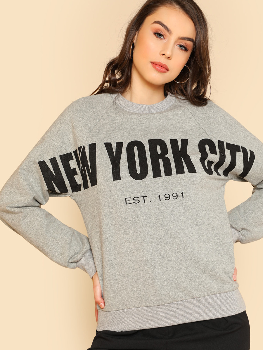 Letter Print Raglan Sleeve Pullover | SHEIN