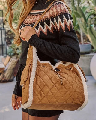 Rhonda Faux Suede Sherpa Trim Shoulder Bag | VICI