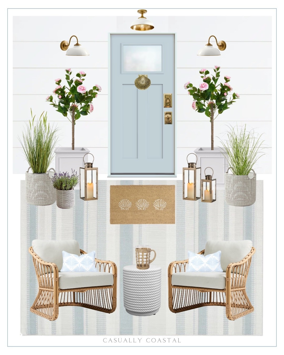 Summer Front Porch

Coastal front porch, coastal home, porch decor, camellia trees, wayfair porch decor, plastic square planter box, outdoor wicker swivel chair, coastal swivel chair, wayfair chair, lounge chair, west elm chair, wayfair rug, porch rug, coastal rug, striped rug, blue and cream rug, seashell coastal doormat, white side table, coastal side table, scallop door knocker, vintage lantern, metal round indoor/outdoor sconce, coastal sconce, white and vintage brass sconce, round indoor/outdoor flush mount, woven planter, artificial grass plant, 35in cattail grass in pot, woven beverage pitcher, grandmillennial pillows, coastal pillow covers, Amazon pillow cover

#LTKHome #LTKSeasonal