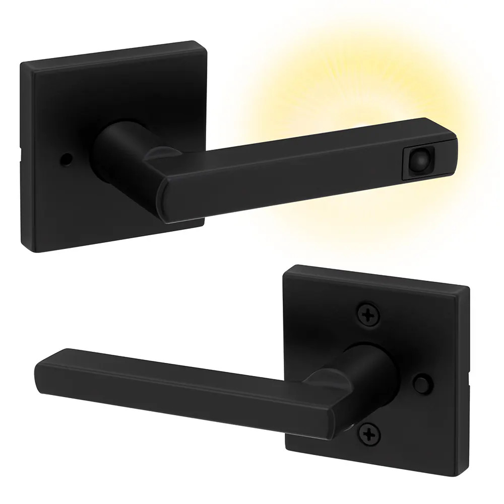 Kwikset Signature Series Halifax LED Motion Activated Matte Black Interior or Exterior Bed/Bath Privacy Door Handle | 97301-047 | Lowe's