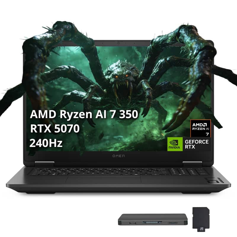 HP - Upgraded - OMEN 17.3" QHD Gaming Laptop,Ryzen AI 7 350,16GB RAM,1TB SSD+1TB Dock Set,GeForce RTX 5070,Backlit KB,Win 11Pro - Black | Best Buy U.S.