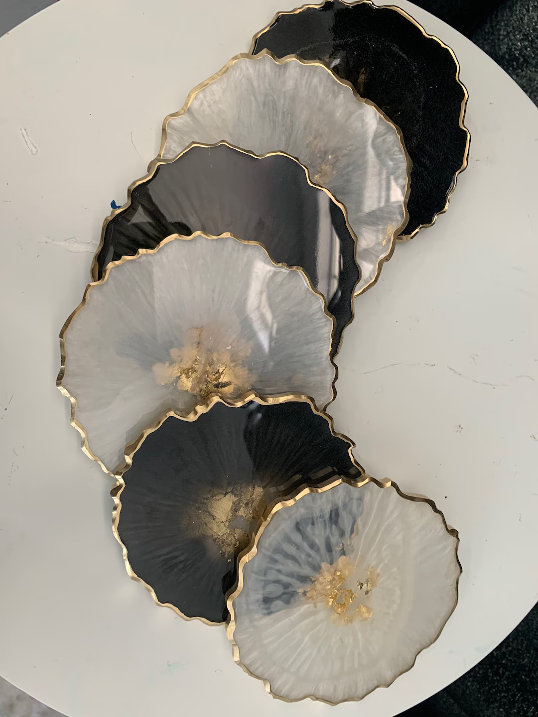 Black & white coaster sets, epoxy resin coasters, black and gold, white and gold, large irregular... | Etsy (US)