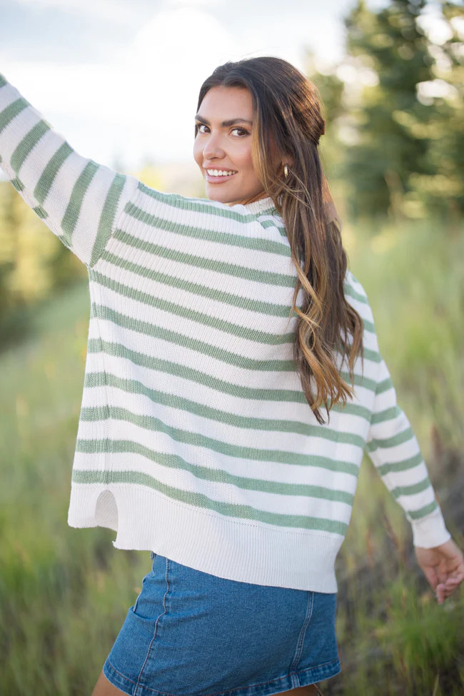 Keep On Shining Olive And Cream Striped Turtleneck Sweater | Pink Lily
