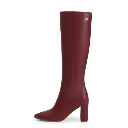 iiimmu Red Knee High Boots 3 IN Chunky Heel with Side Zipper Tall Boots for Women Fall Pointed Toe Soft Faux Leather, size 9.5 | Amazon (US)