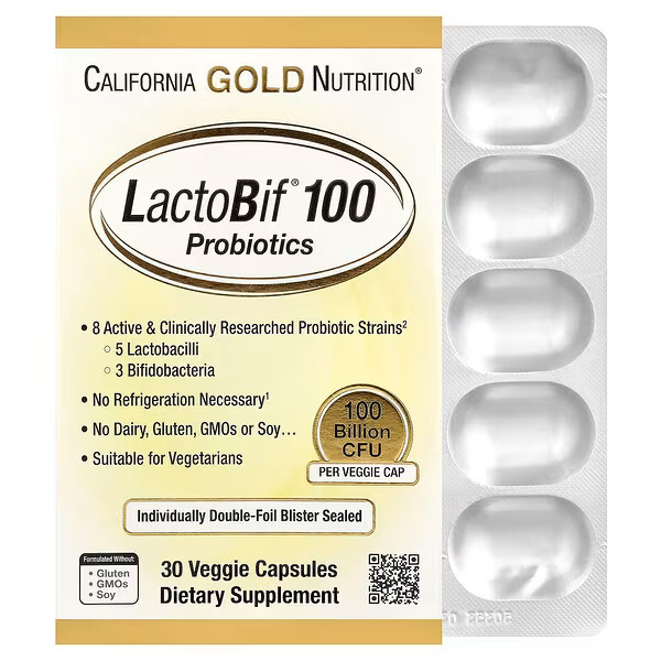 California Gold Nutrition, LactoBif® 100 Probiotics, 100 Billion CFU, 30 Veggie Capsules | iHerb