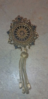 Vintage Denise Black and Gold-tone Brooch/Pin/Pendant with a Tassel - Sunburst | eBay US