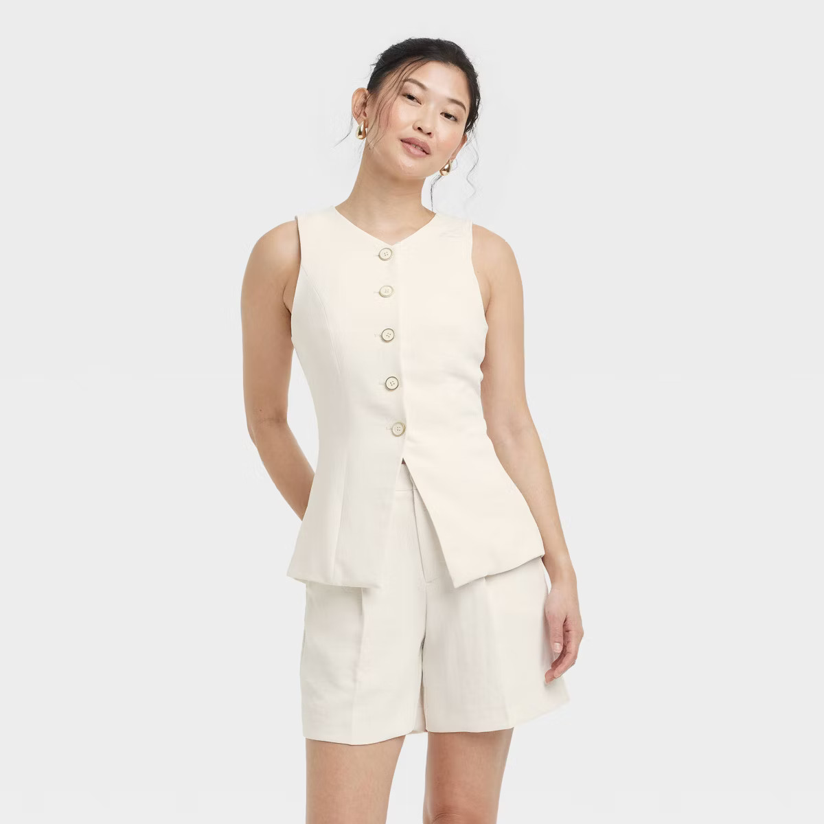 Women's Long Line Vest - A New Day™ Black M: Recycled Polyester, Lightweight Crepe, V Neck, Fro... | Target