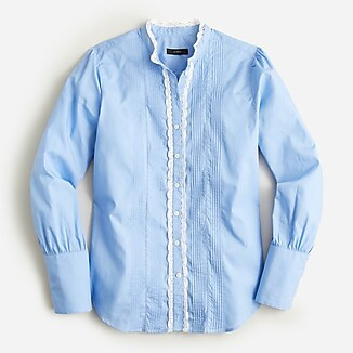 Drapey cupro-blend ruffle-trim shirt in stripe | J. Crew US