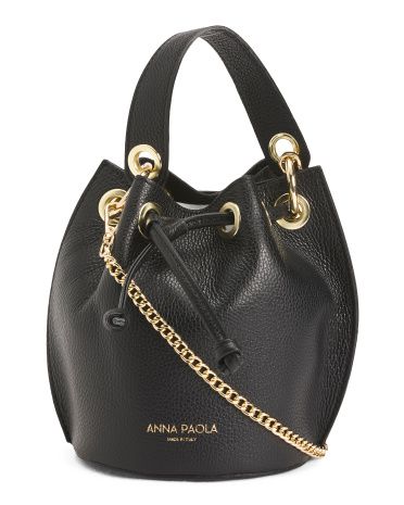 Made In Italy Leather Bucket Round Hardware Shoulder Bag | TJ Maxx