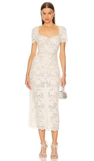 Lace Midi Dress in Cream | Revolve Clothing (Global)
