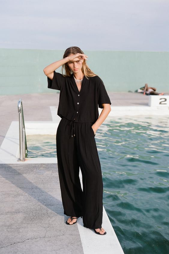 WIDE-LEG TROUSERS WITH ELASTIC WAISTBAND | Zara UK