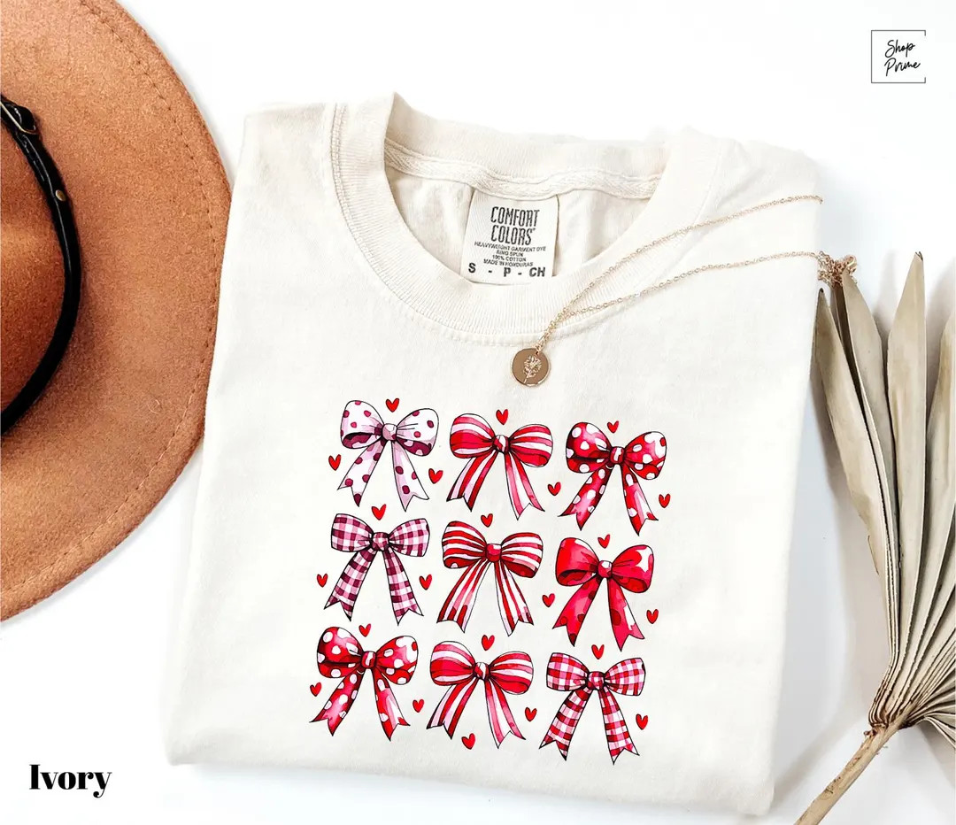 Comfort Colors® Coquette Valentine Heart Bow Shirt, Retro Valentine Shirt, Valentines Bow Tee, C... | Etsy (US)