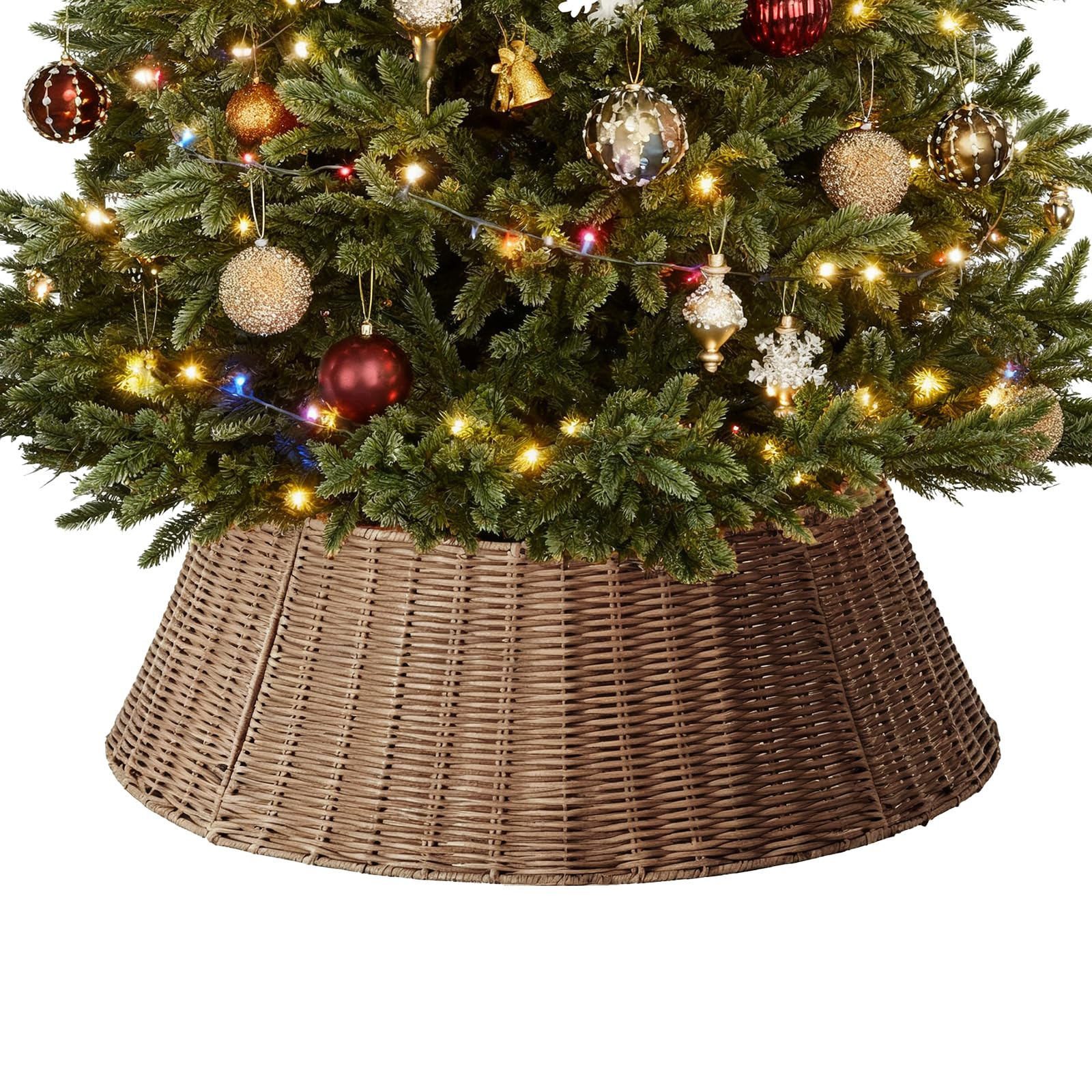 Sweetcrispy 27in Christmas Tree Collar, Wicker Skirt for 7.5ft Artificial Trees, 4-Piece Wicker B... | Amazon (US)