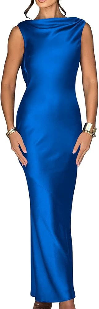 Memoriesea Women's Elegant Sleeveless High Neck Tie Cocktail Wedding Party Maxi Dress | Amazon (US)