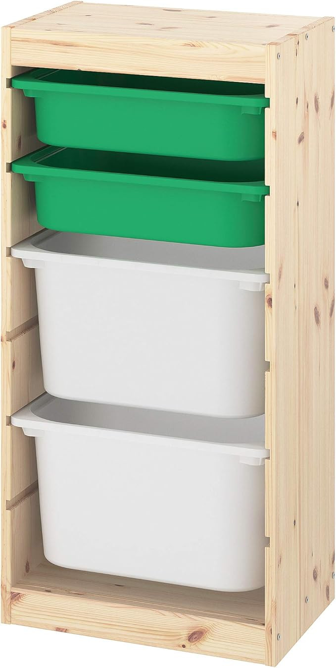 Ikea TROFAST storage combination with boxes, 44x30x91 cm, light white stained pine green/white | Amazon (US)