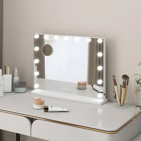 ELECWISH Hollywood Vanity Mirror with Lights 18 Dimmable LED Bulbs 3 Color Lighted Makeup Mirror with Detachable 10X Magnification Mirror with USB Charging Touch Control | Walmart (US)