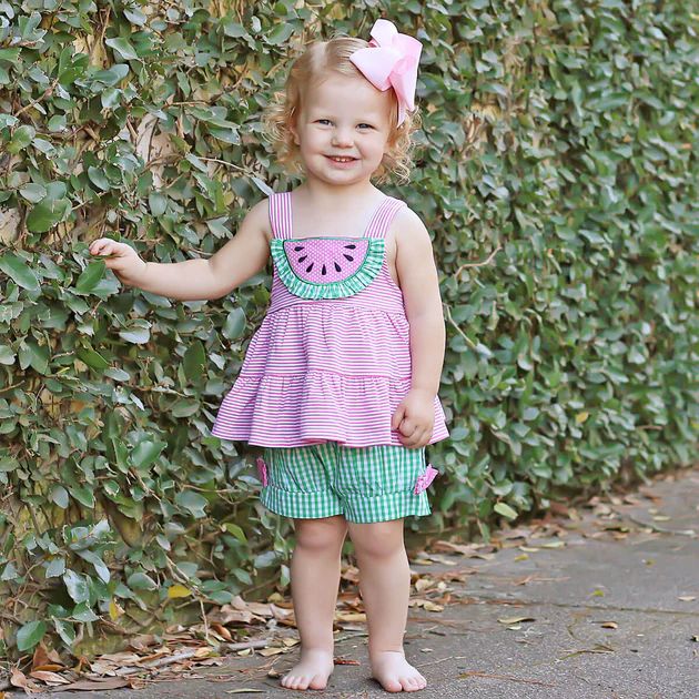 Pink Stripe Knit Watermelon Short Set | Classic Whimsy