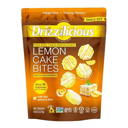 Drizzilicious Lemon Cake Bites, Mini Rice Cakes, Vegan,Gluten Free, NON GMO, Clean Snack 8 oz Bag (1) | Amazon (US)