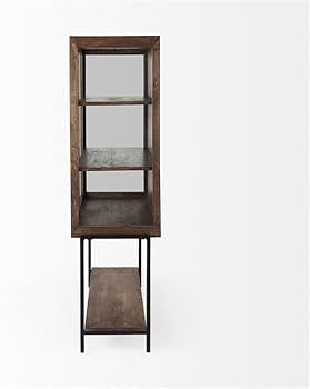 Pemberly Row Medium Brown Mango Wood Display Cabinet, Black Iron Base, Glass Doors, 4 Shelves wit... | Amazon (US)