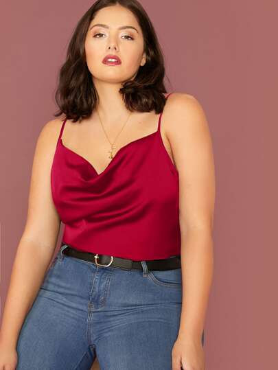 SHEIN Plus Cowl Neck Satin Cami Top | SHEIN