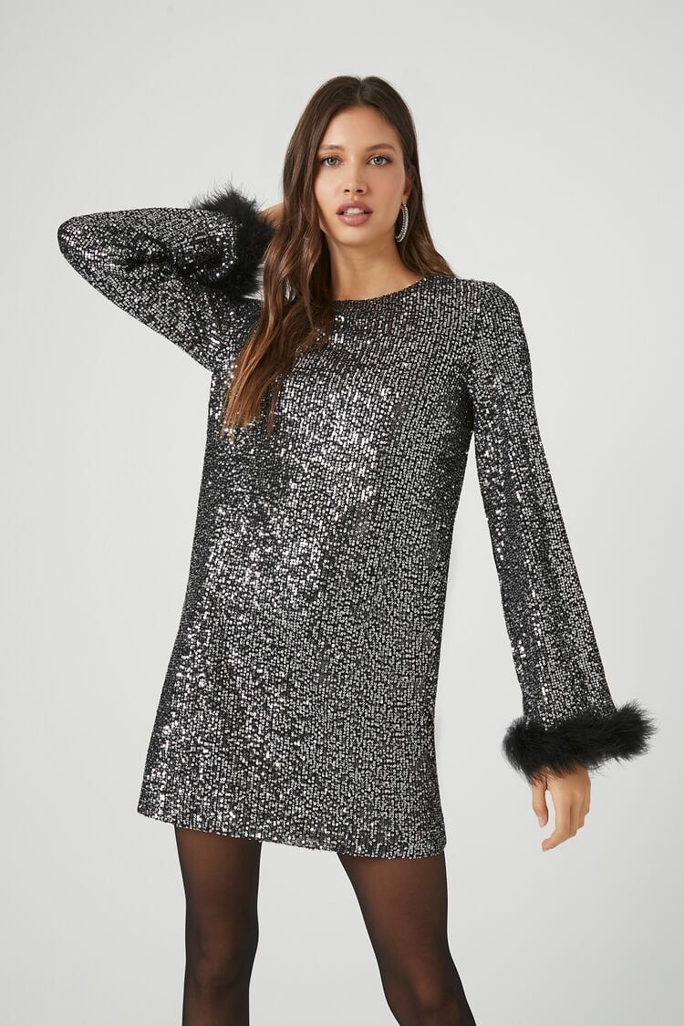 Sequin Faux Feather-Trim Mini Dress | Forever 21 | Forever 21 (US)