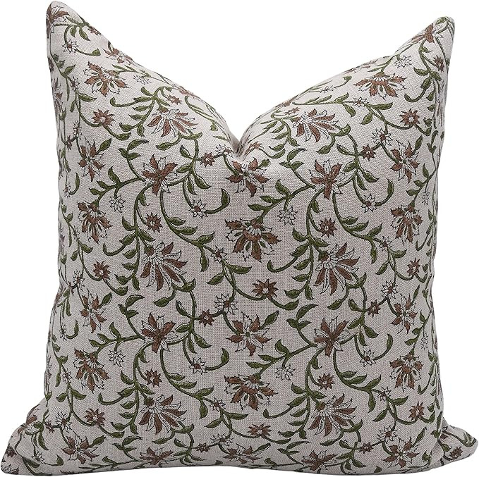 Pillow Covers Artistic Handmade Block Floral Print Thick Linen 14X14 Inch Throw Pillowcase Cushio... | Amazon (US)