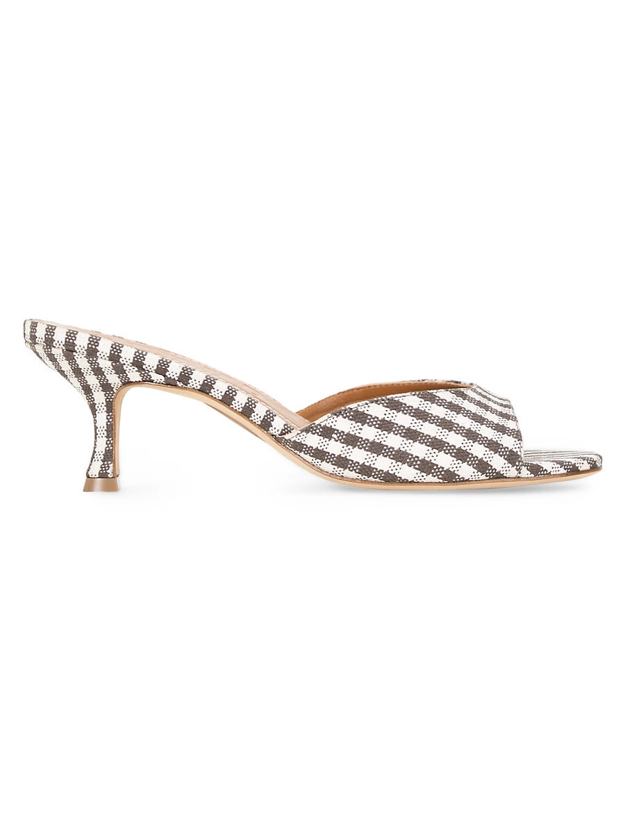 Women's Brigitte 55MM Cotton & Linen Mules - Dark Chocolate Micro Check - Size 8 | Saks Fifth Avenue