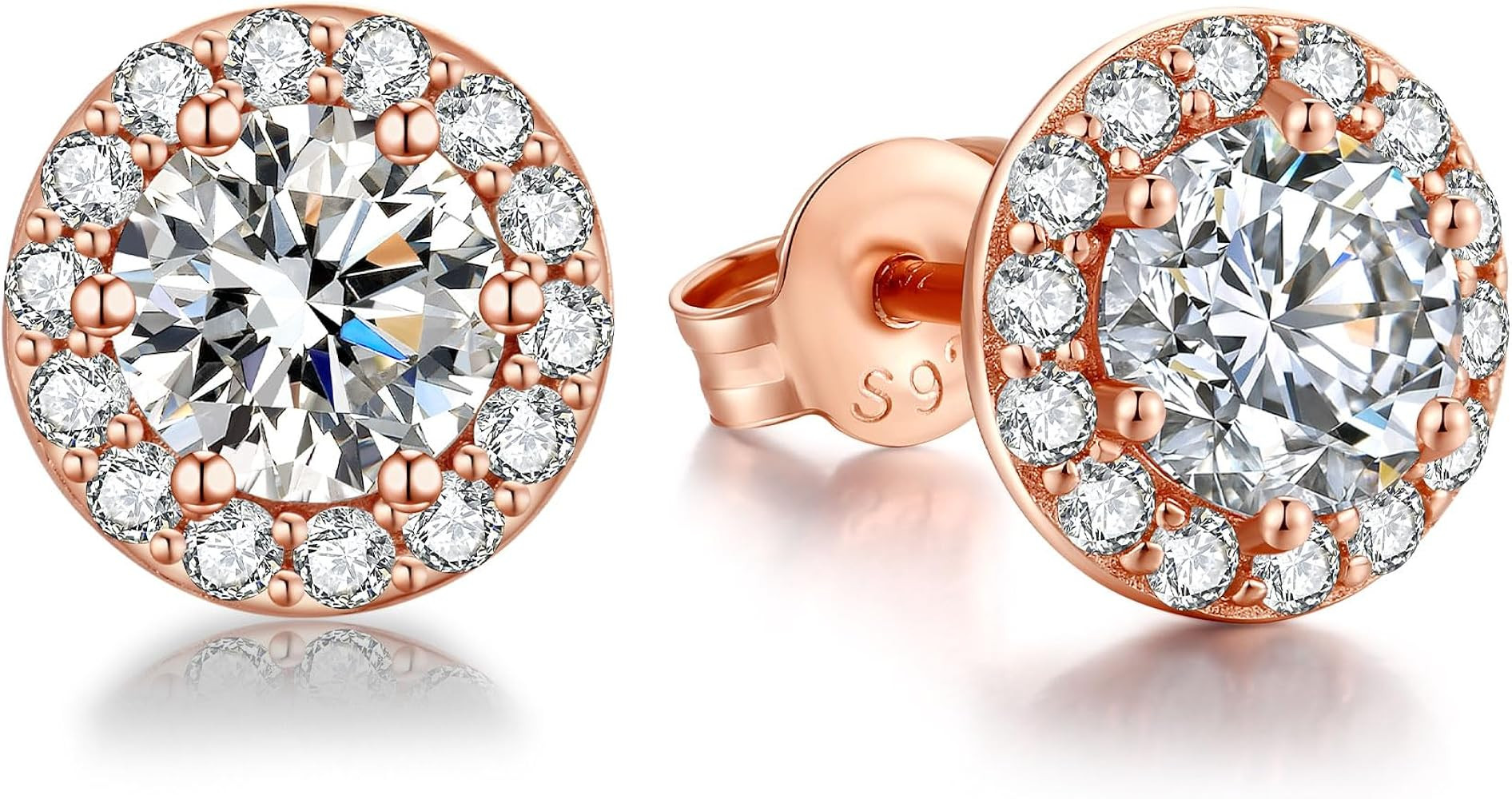 Halo Stud Earrings Round Cut CZ Diamond Earrings for Women 925 Sterling Silver Stud Earrings with... | Amazon (CA)