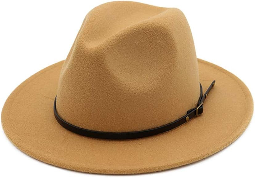 HUDANHUWEI Women's Classic Wide Brim Fedora Hat with Belt Buckle Felt Panama Hat | Amazon (US)