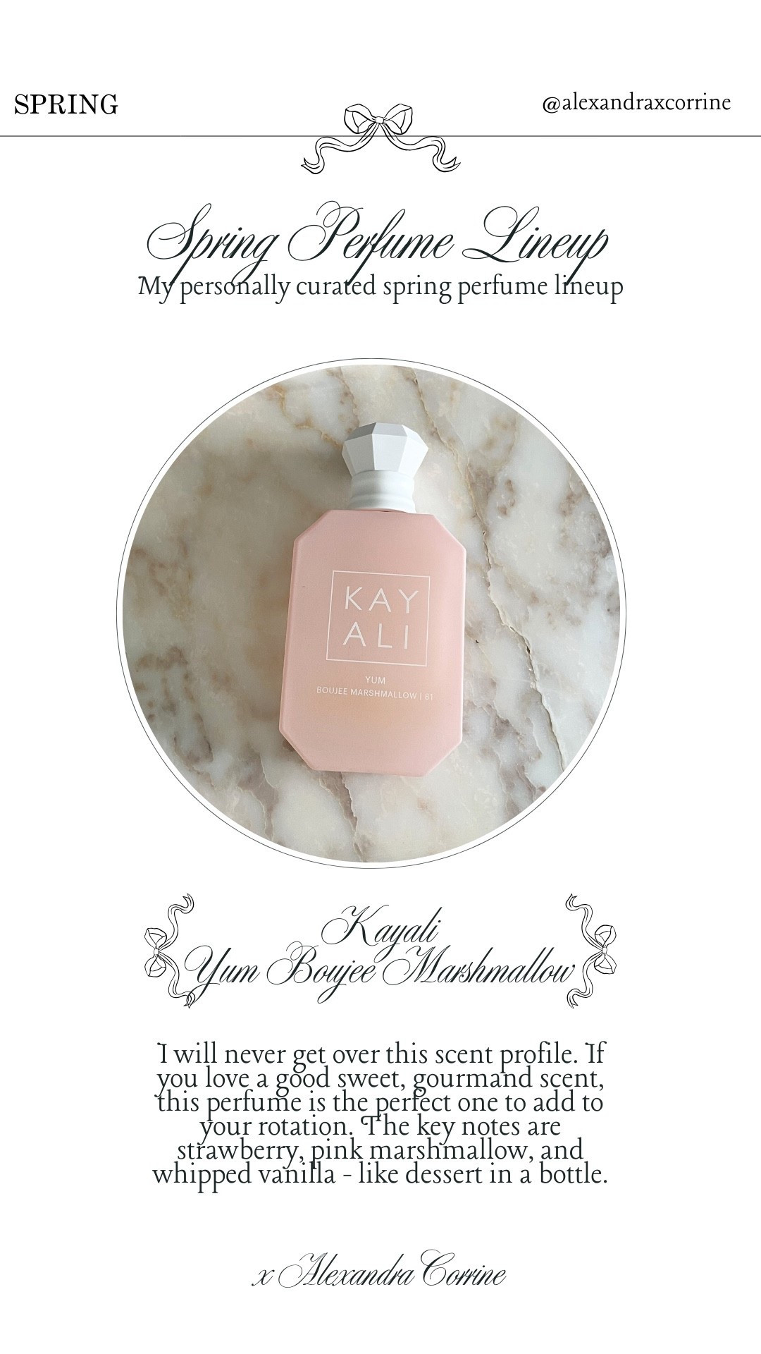 My personally curated spring perfume lineup 🦢🤍

Spring beauty, spring perfume, spring and summer scents, perfume, gourmand, body spray, Sephora, berry, Kayali yum boujee marshmallow 

#LTKBeauty #LTKSeasonal