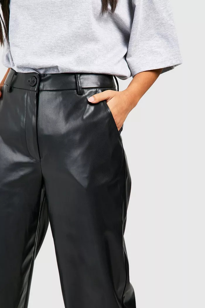 Petite Faux Leather Tailored Straight Leg Trouser | Boohoo.com (UK & IE)