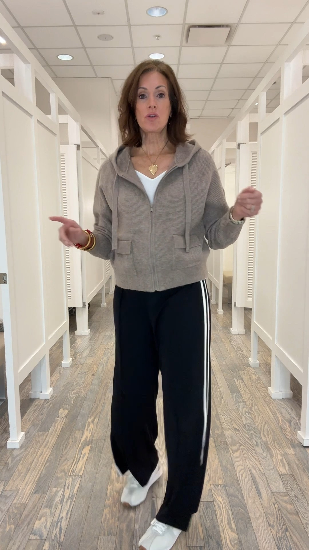 Cardigan- XL
Track pants - M
 (Linked similar) 

Activewear 
Casual style 
Travel style 

#LTKMidsize #LTKTall #LTKTravel
