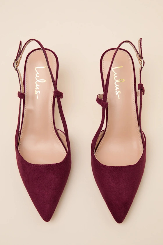 Cadey Burgundy Suede Pointed-Toe Slingback Pumps | Lulus
