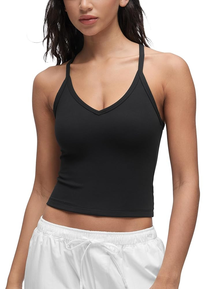 CRZ YOGA Butterluxe Soft Double Lined V Neck Camisole Tops for Women Casual Racerback Yoga Tight ... | Amazon (US)