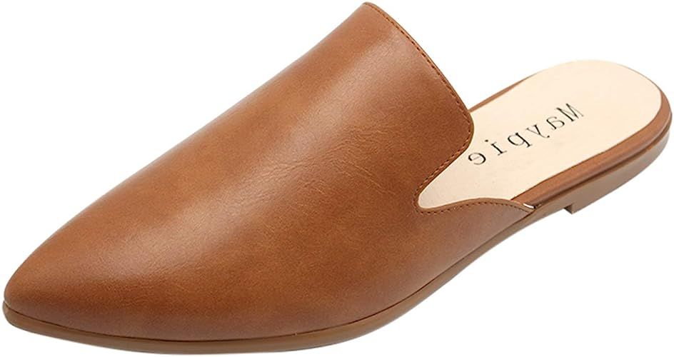 MAYPIE Womens Flat Mules Closed Pointed Toe Slip On Loafer Slides Backless Shoes | Amazon (US)