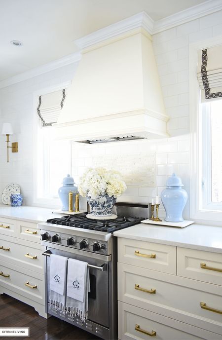 Spring kitchen decor! Love our new monogrammed towels, so chic!