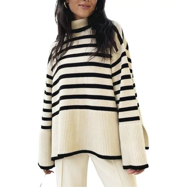 Ma&Baby Women's Fall Winter Loose Turtleneck Sweaters Long Sleeve Side Split Knit Sweater Pullove... | Walmart (US)