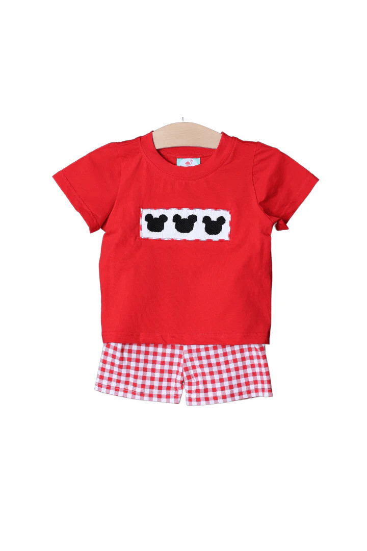 Hand Smocked Mouse Red Gingham Boys Set | The Smocked Flamingo