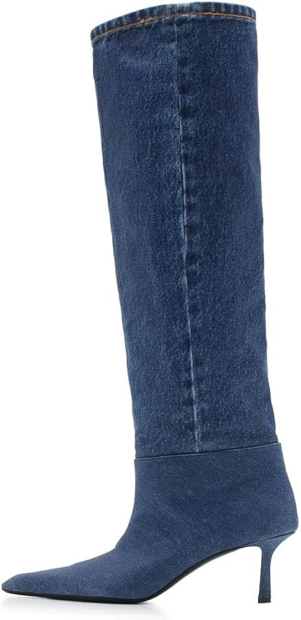 Arqa Women's Knee High Boots Pointed Toe Stiletto Heel Pull-on Glitter Boot | Amazon (US)