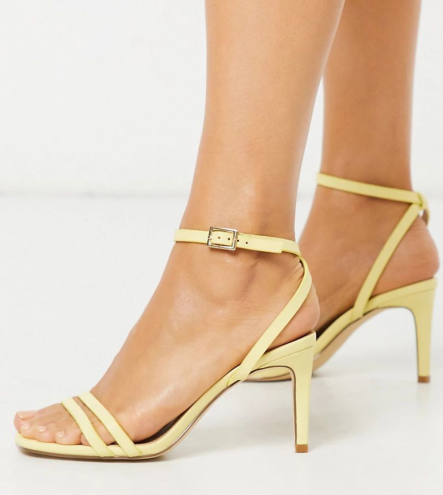 Truffle Collection wide fit square toe strappy heeled sandals in lemon yellow | ASOS (Global)