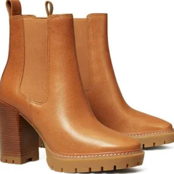 Tory Burch Carson Lug Booties Toasted Carmel EUC Size 8.5 | Poshmark