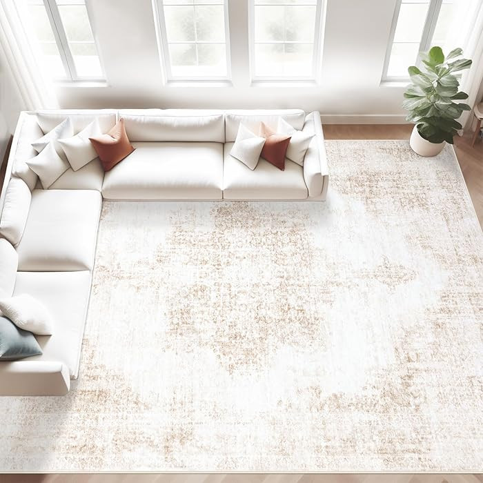 Area Rugs 8x10 Vintage Rug: Large Washable Living Room Rug Retro Medallion Distressed Rugs Soft L... | Amazon (US)