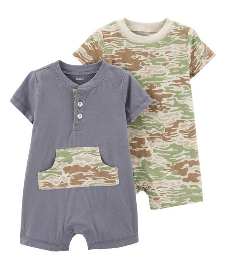 Gray & Green Camo Pocket Henley Romper & Green Camo Romper - Newborn & Infant | Zulily