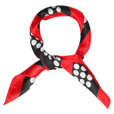 Unique Bargains Women's Dots Stripe Print Neckerchief Square Neck Scarf Wrap Red Black | Target